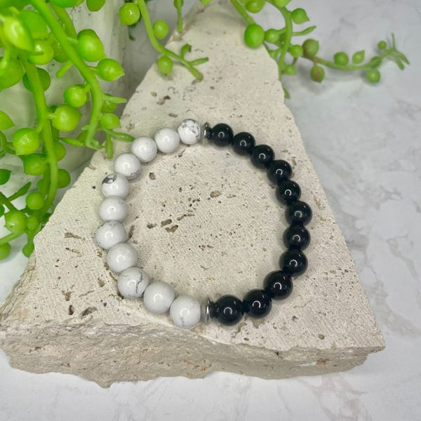 Black Obsidian & Howlite Bead Bracelet