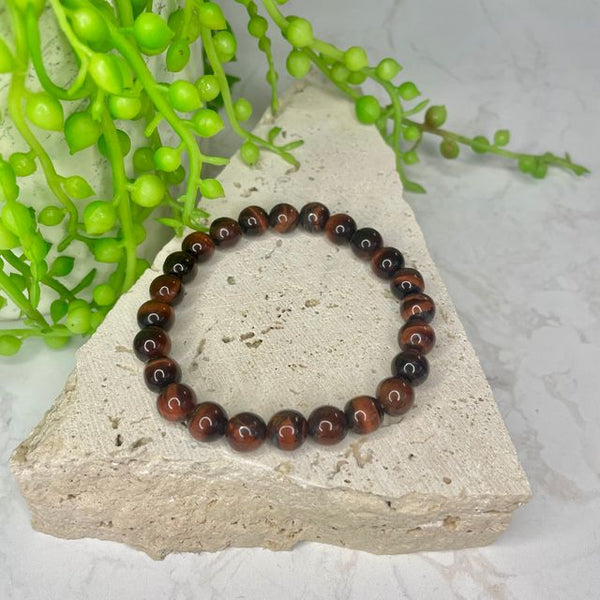 Tigers Eye - Red Bead Bracelet