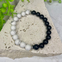 Black Obsidian & Howlite Bead Bracelet