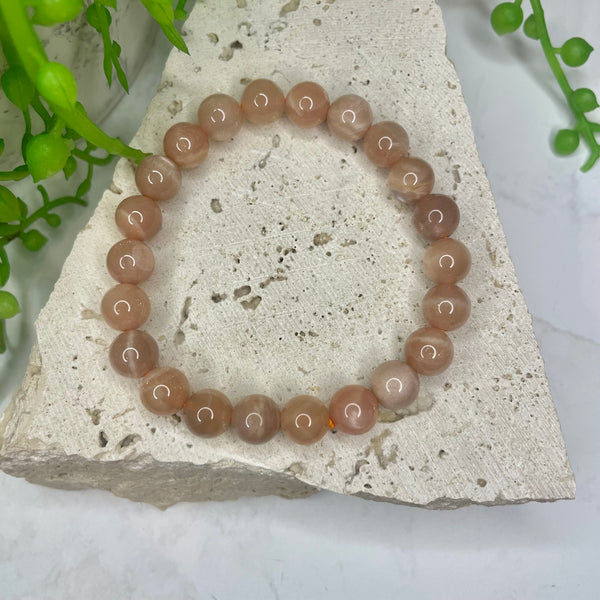 Peach Moonstone Bead Bracelet