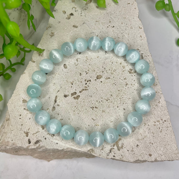 Selenite - Light Blue Bead Bracelet (Dyed)
