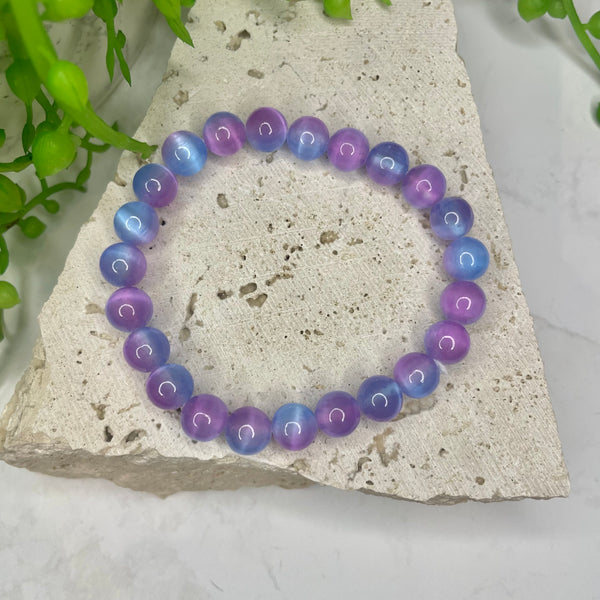 Selenite - Blue/Pink Bead Bracelet (Dyed)
