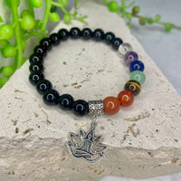 Black Obsidian & Chakra Charm Bead Bracelet