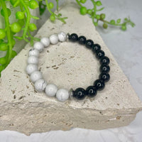 Black Obsidian & Howlite Bead Bracelet
