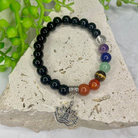Black Obsidian & Chakra Charm Bead Bracelet