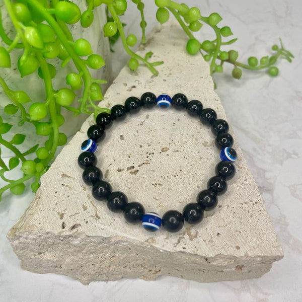Black Obsidian Evil Eye Bead Bracelet
