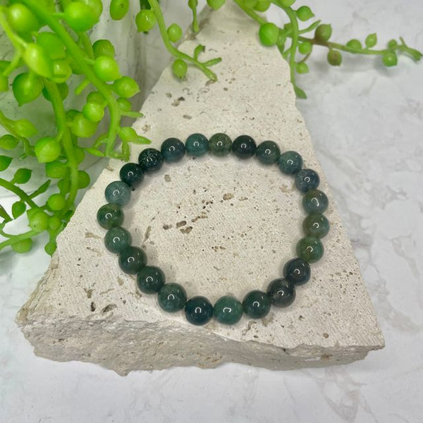 Moss Agate Bead Bracelet